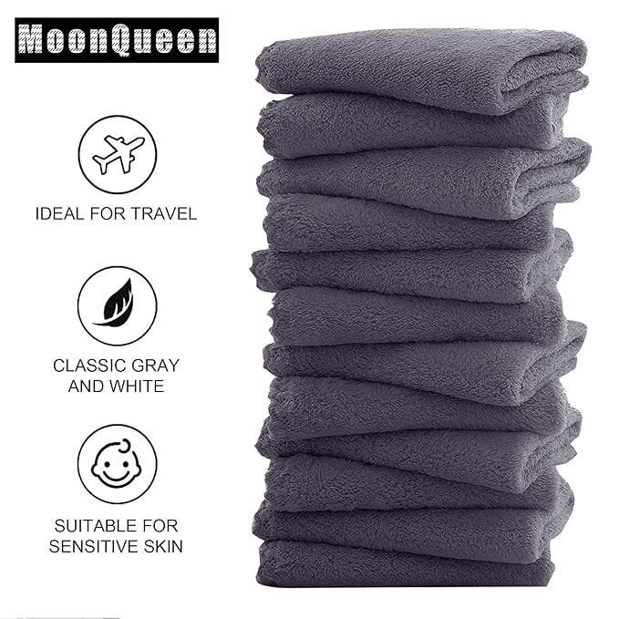 MOONQUEEN Microfiber Facial Cloths Fast Drying Washcloth 12 Pack