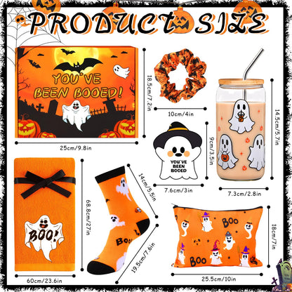 Zenoble Boo Basket Stuffers for Women, 6 Pcs Halloween Gifts Set Cute Boo Basket with Halloween Cup Socks Towel Bag for Teens Girls Mom Friend Sister Wife