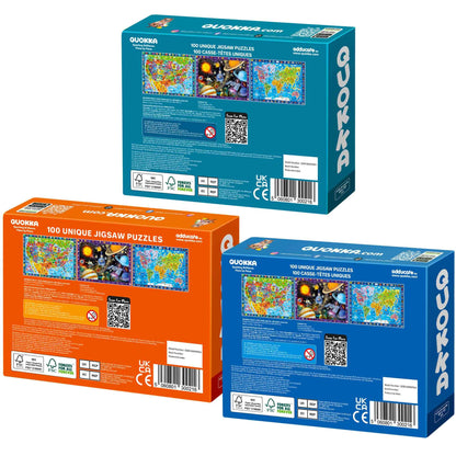 QUOKKA Puzzles for Kids Ages 4-6 - 3 Set 100 Piece Puzzles for Toddlers 3-5 - Learning Map of The United States World Space Puzzle - Educational Games for Kids 6-8 - Toys for 3 Year Old Boys and Girls