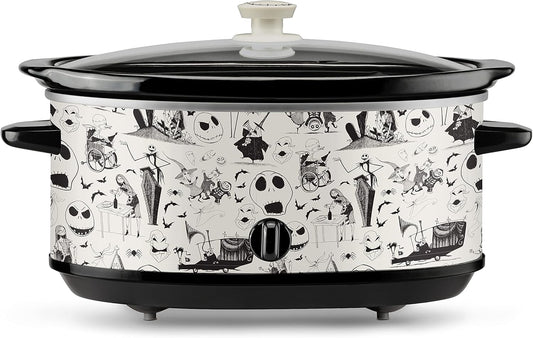 Disney The Nightmare Before Christmas 7-Quart Slow Cooker Sketch Pattern by Select Brands - Food Warmer for Parties - Low, High & Warm Heat Settings - Kitchen Essential for Home-Cooked Meals