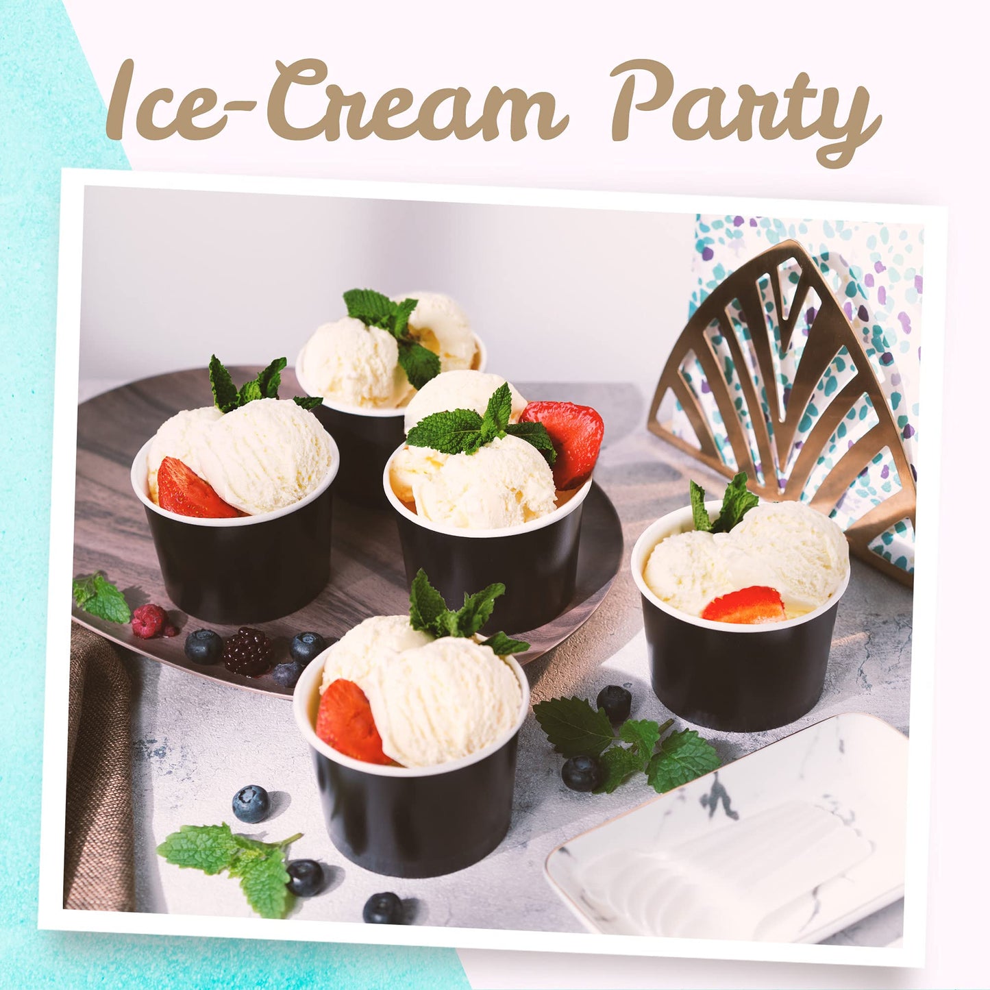 MATICAN Paper Ice Cream Cups - 100-Count 11-Oz Disposable Dessert Bowls for Hot or Cold Food, 11-Ounce Party Supplies Treat Cups for Sundae, Frozen Yogurt, Soup, Black