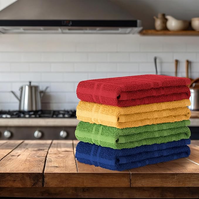 DecorRack Large Kitchen Towels, 100% Cotton Hand Towels, Plaid Pattern Cleaning