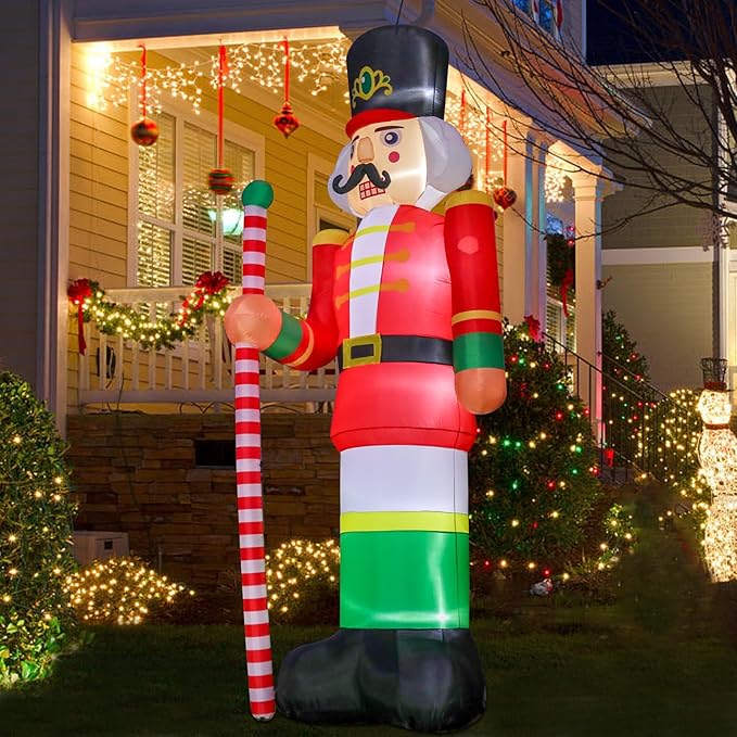 11.8ft Christmas Inflatables Nutcracker Soldier Giant Christmas Blow Up Yard Decorations Christmas Inflatable with Built-in LED Lights Yard Lawn Garden Home Party Decor
