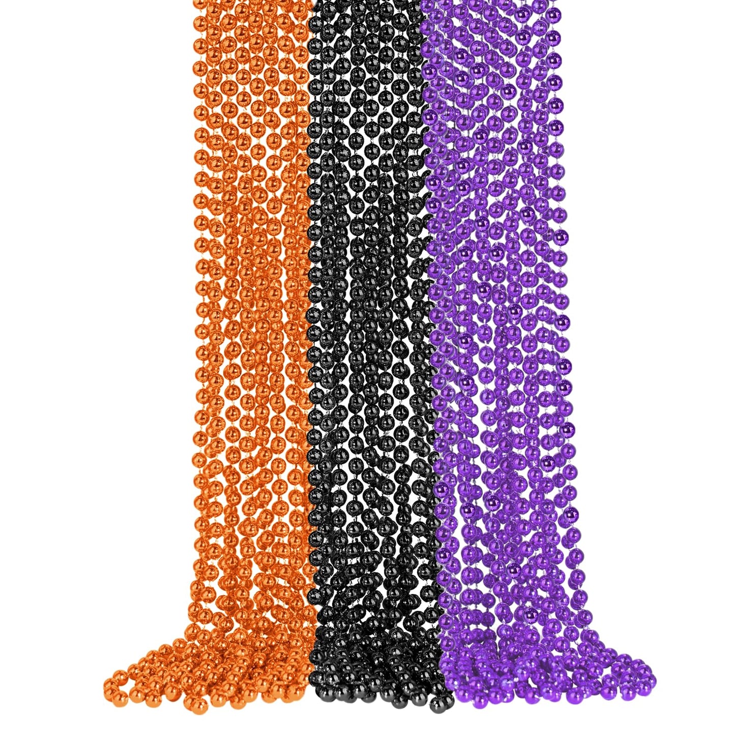 SHAOQINLIN 24 PCS Halloween Bead Necklace, Halloween Purple Black Orange Bead Necklaces, 33" Metallic Beaded Party Necklaces for Halloween Parade Throws Halloween Trick or Treat Decorations