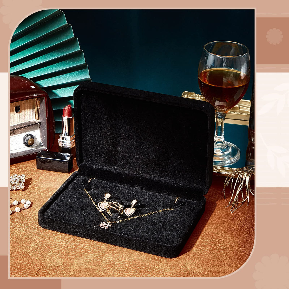 Bucherry 6 Pcs Large Jewelry Set Box Necklace and Ring Earring Pendant Gift Box Flannelette Jewelry Gift Box Jewelry Case for Traveling (Black)