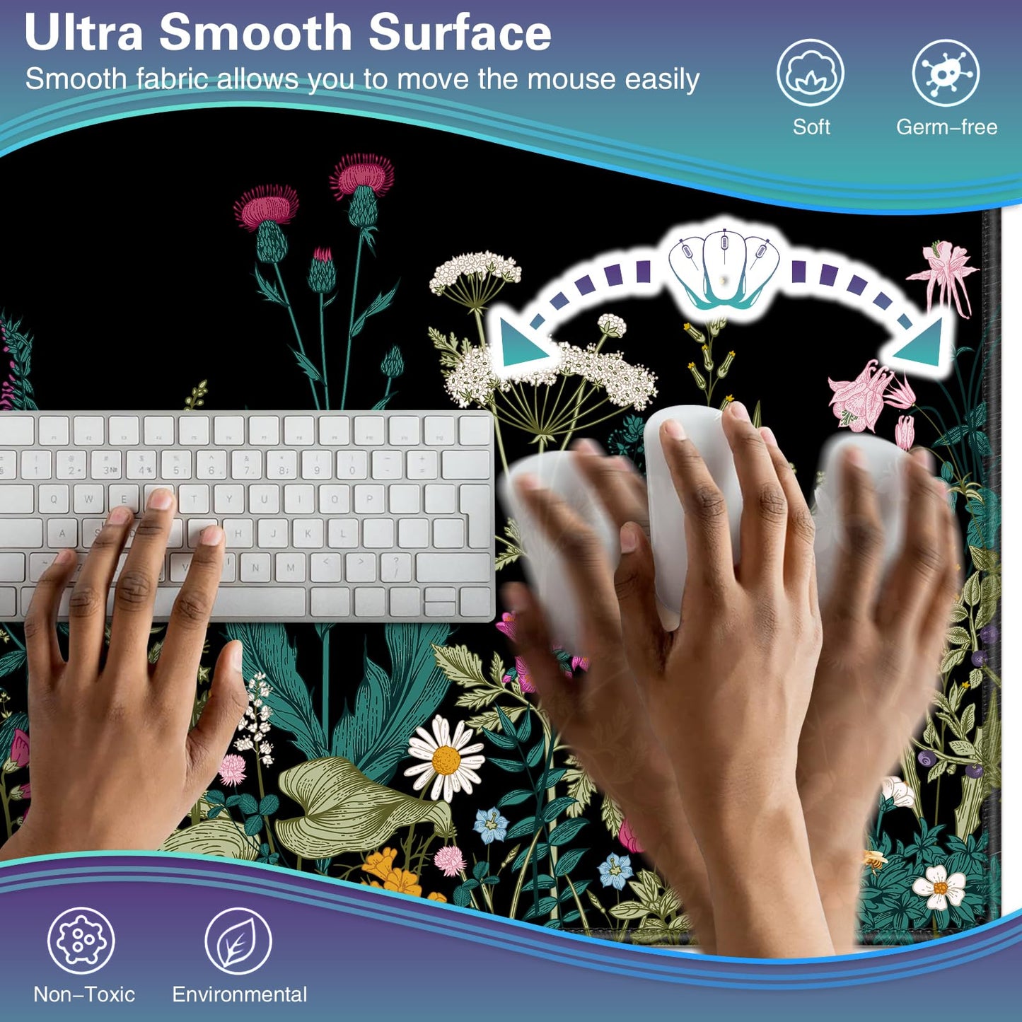 Acezeek Large Mouse Mat,Gaming Mouse Pad,900X400mm(35.4X15.7in) XXL Mousepad,Desk Protector Mat with Anti-Slip Base,Waterproof&Durable Mousemat for Gaming,Office,Home(Flowers & Plants)