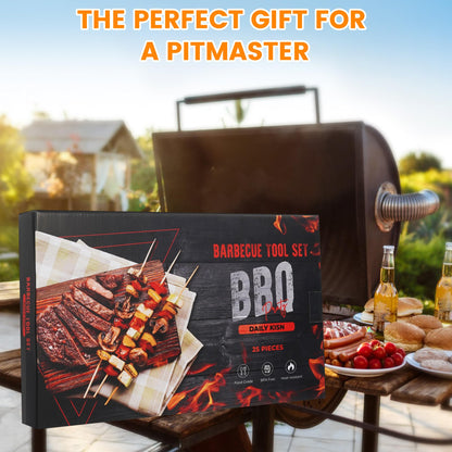 Grill Accessories Kit, Grill Tool Set with 4-in-1 BBQ Spatula, Fork, Tongs, Cleaner Brush, Skewers, Silicone Corn Holders, Silicone Brush, Grilling Gift Set for Men and Women