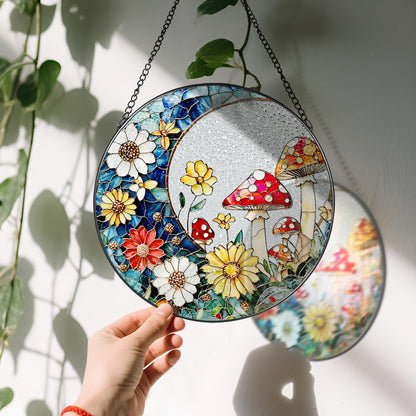 8 Inch Mushroom Suncatcher, Stained Glass Mushrooms Home Decor, Stained Glass Window Hanging, Plant Lover Gifts for Women, Birthday Gifts for Her Mom Grandma, Idea Gift, Gift Exchange