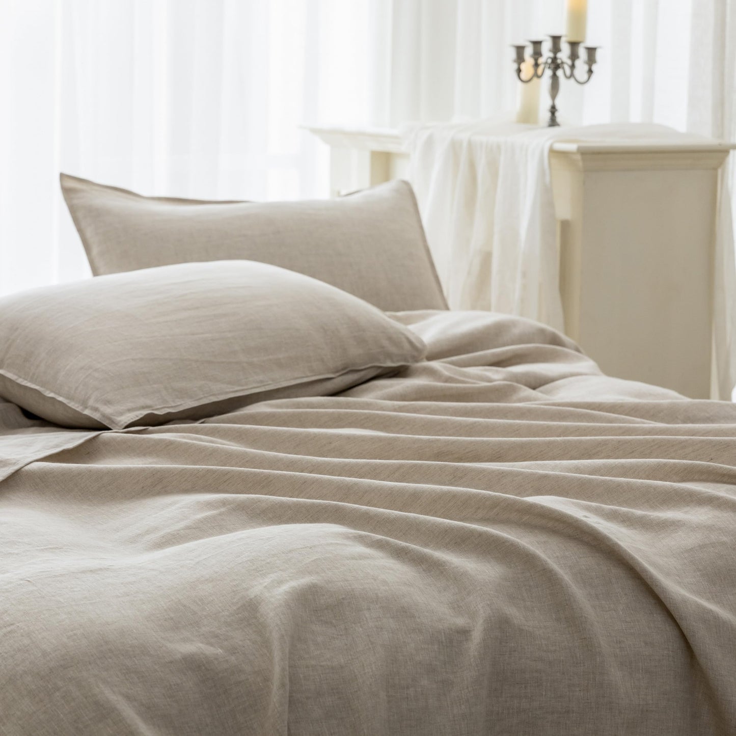 EVERLY Linen Sheets Set Twin Size,100% French Pure Linen Sheets Set,3Pieces (1Flat Sheet,1Fitted Sheet,1Pillowcase) Suitable for Hot Sleepers, Stonewash Not Dyed Deep Pocket Natural Linen Bedding Set