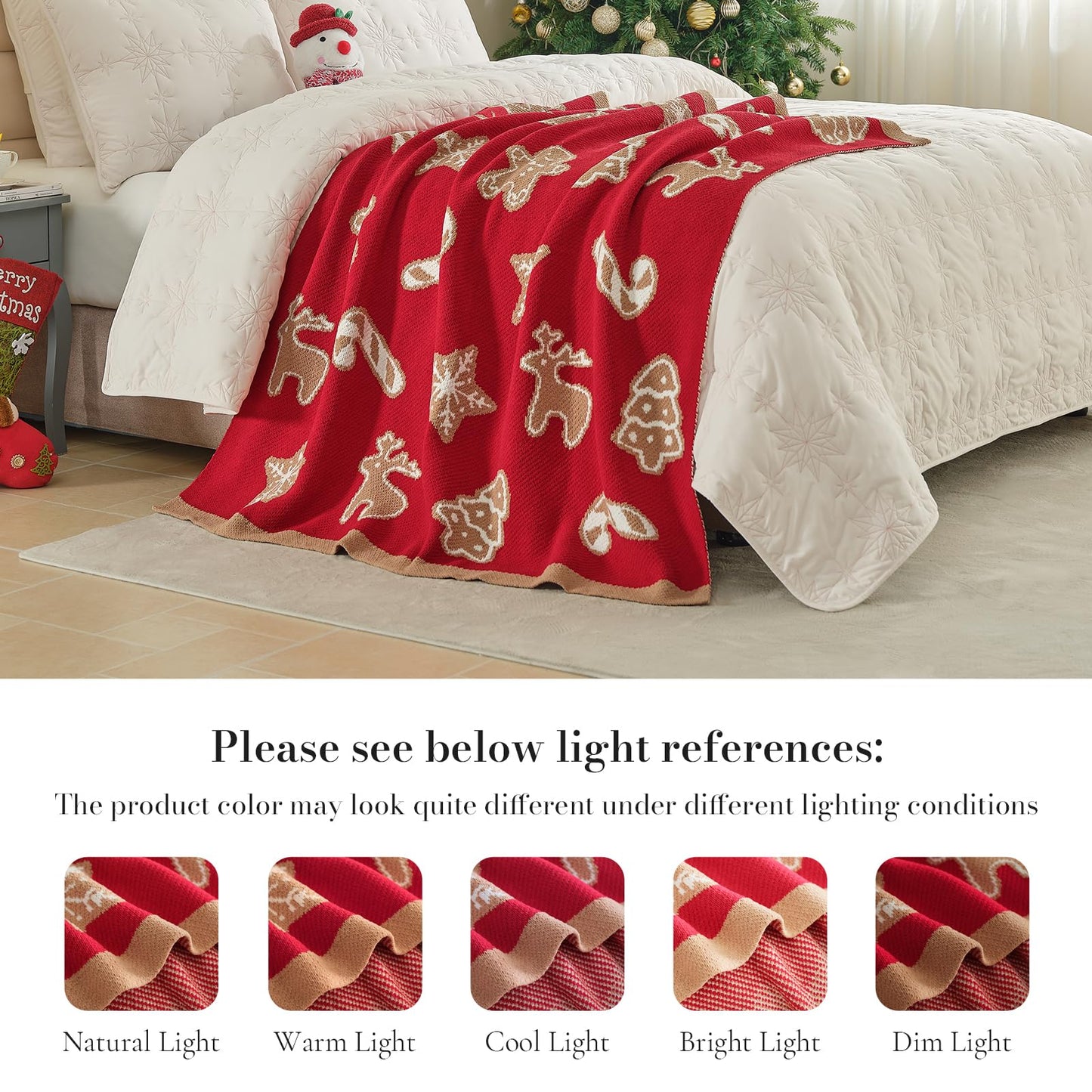 Amélie Home Christmas Knit Throw for Couch, Reversible Soft Cozy Chenille Blanket for Home Decor Gift for Family, 50" x 60", Christmas Gingerbread Cookie