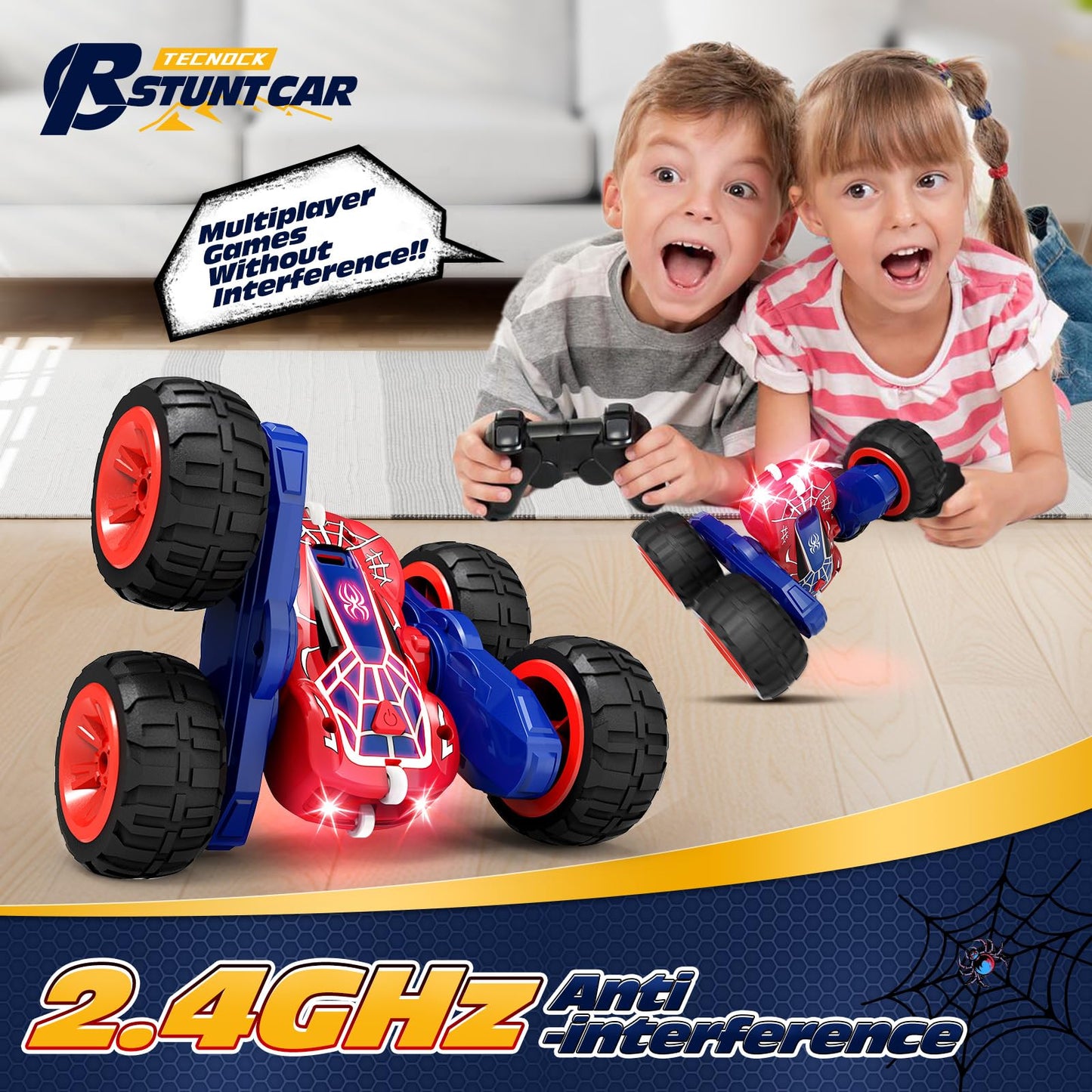 Tecnock Spider Remote Control Car, 2.4GHz RC Cars with USB-C Easy Charging, 4WD Double Sided 360° Rotates & Flips RC Stunt Car, Toys Gift for Boys and Girls Ages 6-8, 8-12