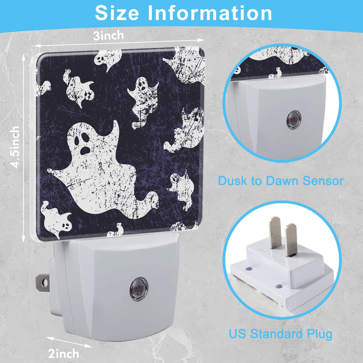 KXWQTRDD Halloween Ghosts Funny Night Light Plug into Wall,Night Lights with Dust to Dawn Sensor,Auto Turn on and Off,Glow Nightlight for Bathroom,Bedroom,Kitchen,Stairs,Hallway