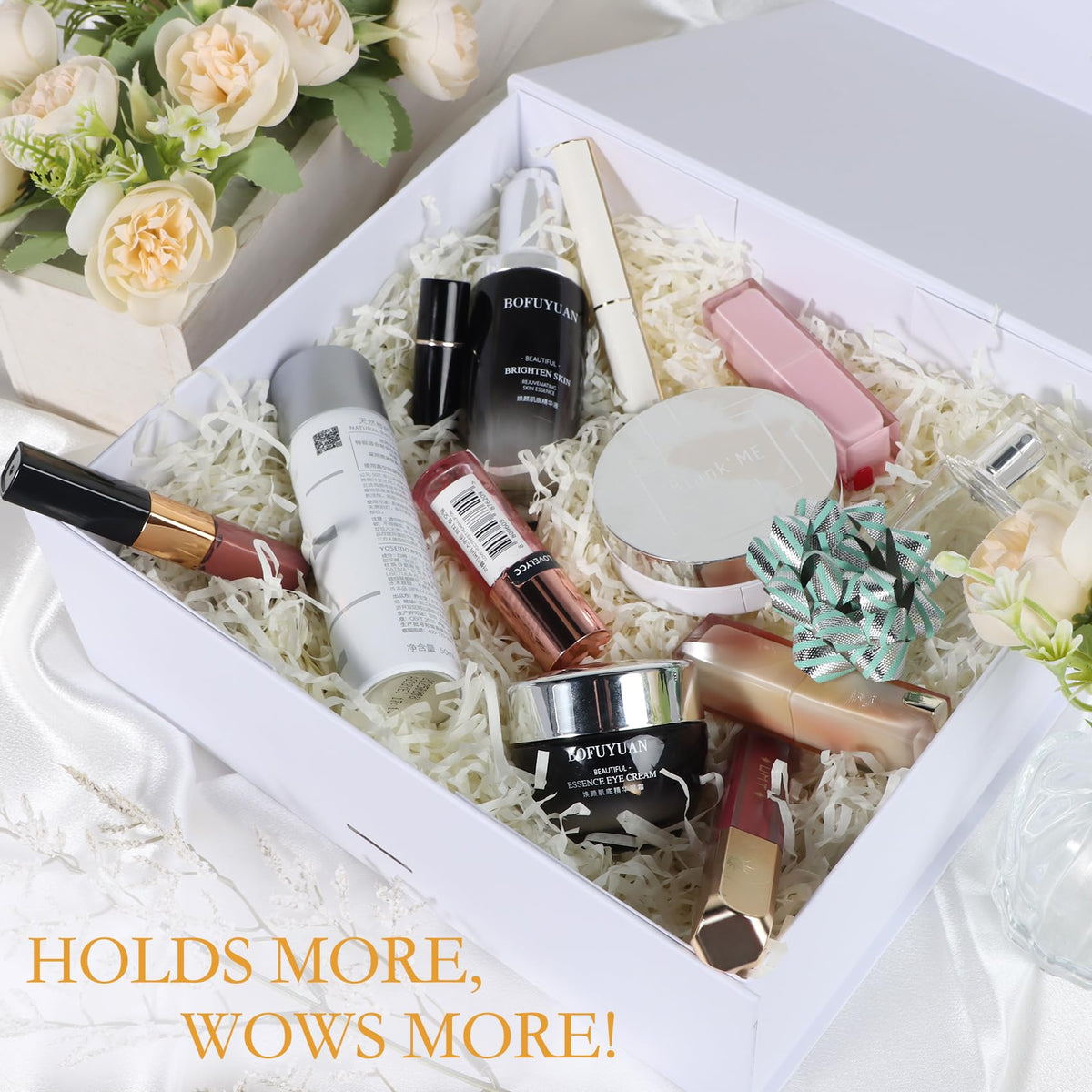LFBOX White Gift Box with Ribbon Magnetic Lids 10.2x9x3.74 in, Christmas Gift Boxes Bridesmaid Groomsman Proposal Boxes, Wedding Storage Box 2 Pack