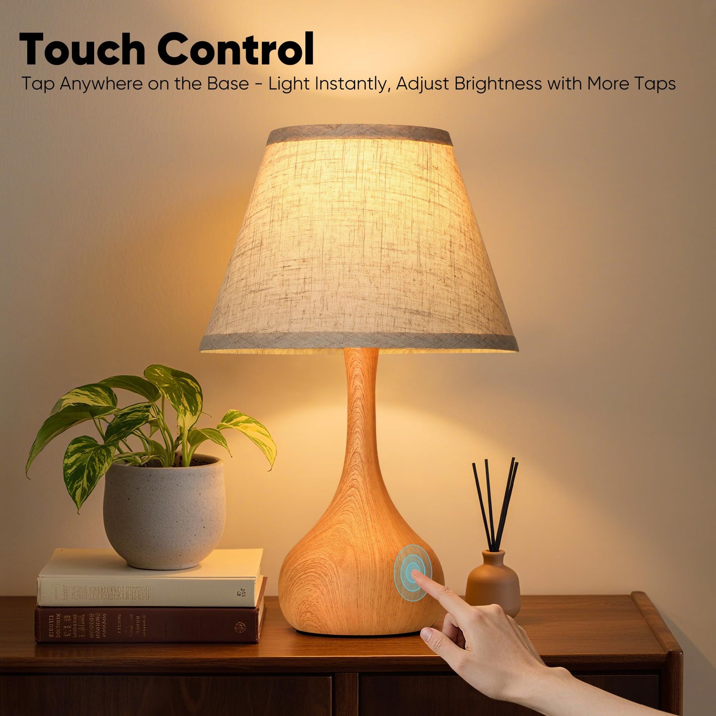 17” Touch Table Lamp for Bedroom Set of 2, 3-Way Dimmable Bedside Lamp for Nightstand, Rustic Metal Desk Lamp with Linen Shade for Living Room, Kids Reading, Dorm, Home Office Decor, Bulb Included