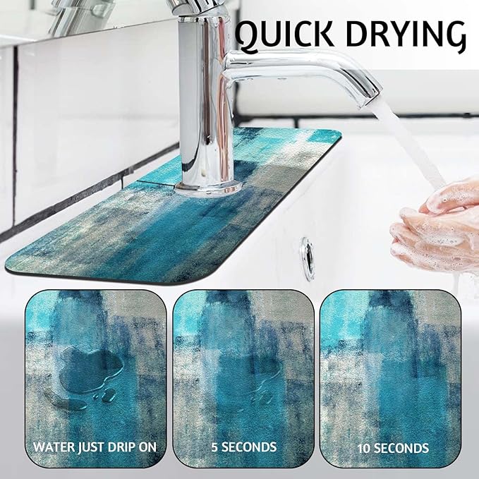 MCALK Turquoise Kitchen Sink Faucet Mat Splash Guard, Absorbent Quick-Dry