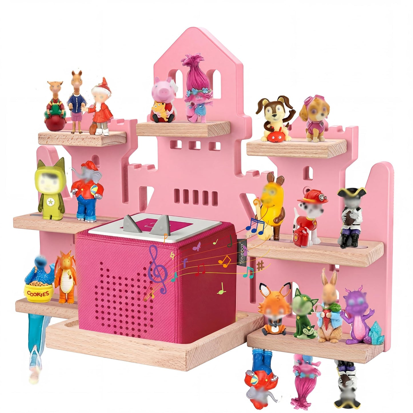 Tonie Shelf for Tonies Box 2/1 - Tonie Storage for Tonie Box & Tonies Figures & Charging Station, Magnetic Wooden Floating Shelf for Toniebox & 15-33 Tonies Characters, Wall Mounted Rack,Castle Shape