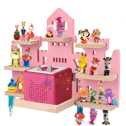 Tonie Shelf for Tonies Box 2/1 - Tonie Storage for Tonie Box & Tonies Figures & Charging Station, Magnetic Wooden Floating Shelf for Toniebox & 15-33 Tonies Characters, Wall Mounted Rack,Castle Shape