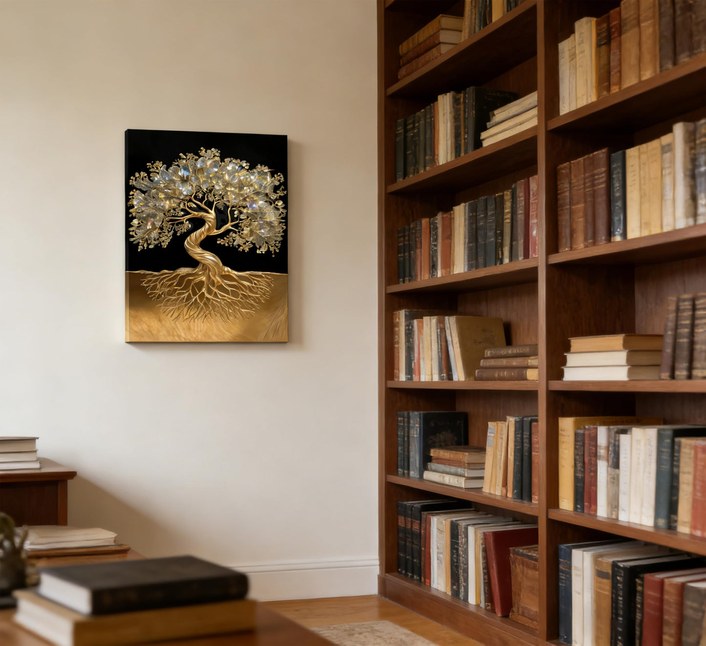 Tree of Life Canvas Wall Art Healing Crystal Painting Picture Wall Decor Golden Minimalist Theme Poster Print Artwork for living room Bathroom Bedroom Office Hallway Home Decoration