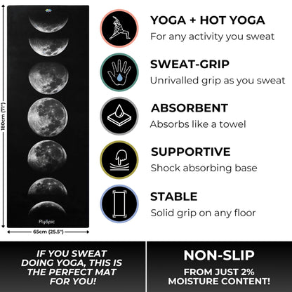 Plyopic. All In One Yoga Mat | Luxury Sweat-Grip Mat/Towel Combo | Ideal for Yoga, Hot Yoga, Bikram, Pilates, Workout & Exercise | Eco-Friendly Natural Rubber