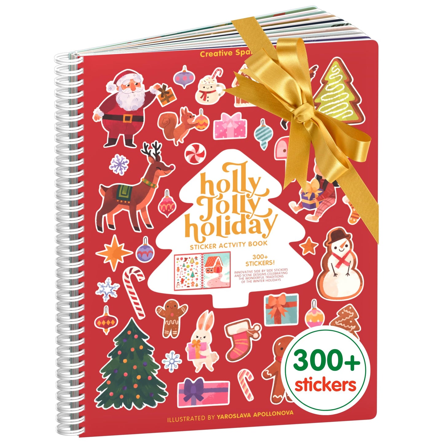 CUPKIN Holly Jolly Holiday Stickers for Kids Toddler Sticker Book, Santa Christmas Activity Book, Toddler Travel Essentials, 300+ Christmas Stickers + 8 Sticker Scenes and Coloring Pages, Ages 2+