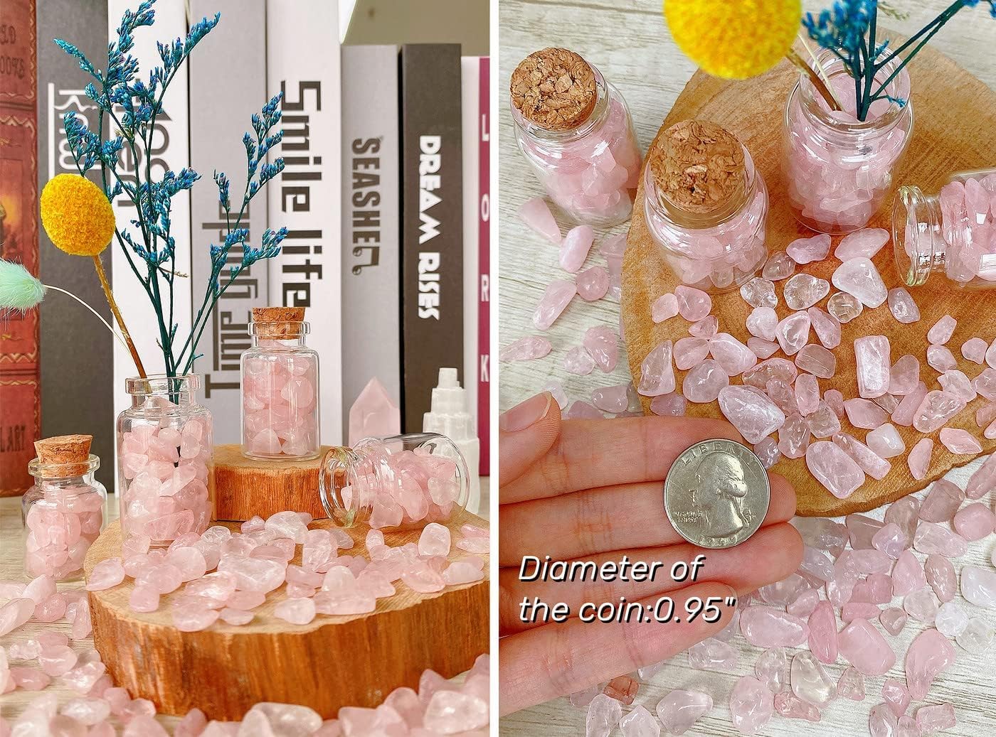 Rose Quartz Crystal Gravel Polished Rocks Chips Crushed Stones Healing Bulk Natural Tumbled Gem Home Decoration Pebbles Aquarium Tank Plants Landscape Vase Filler Bottom Ornament 0.9lb 14.1 OZ