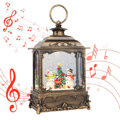 LSISOVO Christmas Snow Globe Lantern,Christmas Decorations Indoor for Home,with 6 Hour Timer Musical Snow Globes,Battery Or USB Powered Swirling Glitter Lantern Christmas Decor Gifts,Snowman Child