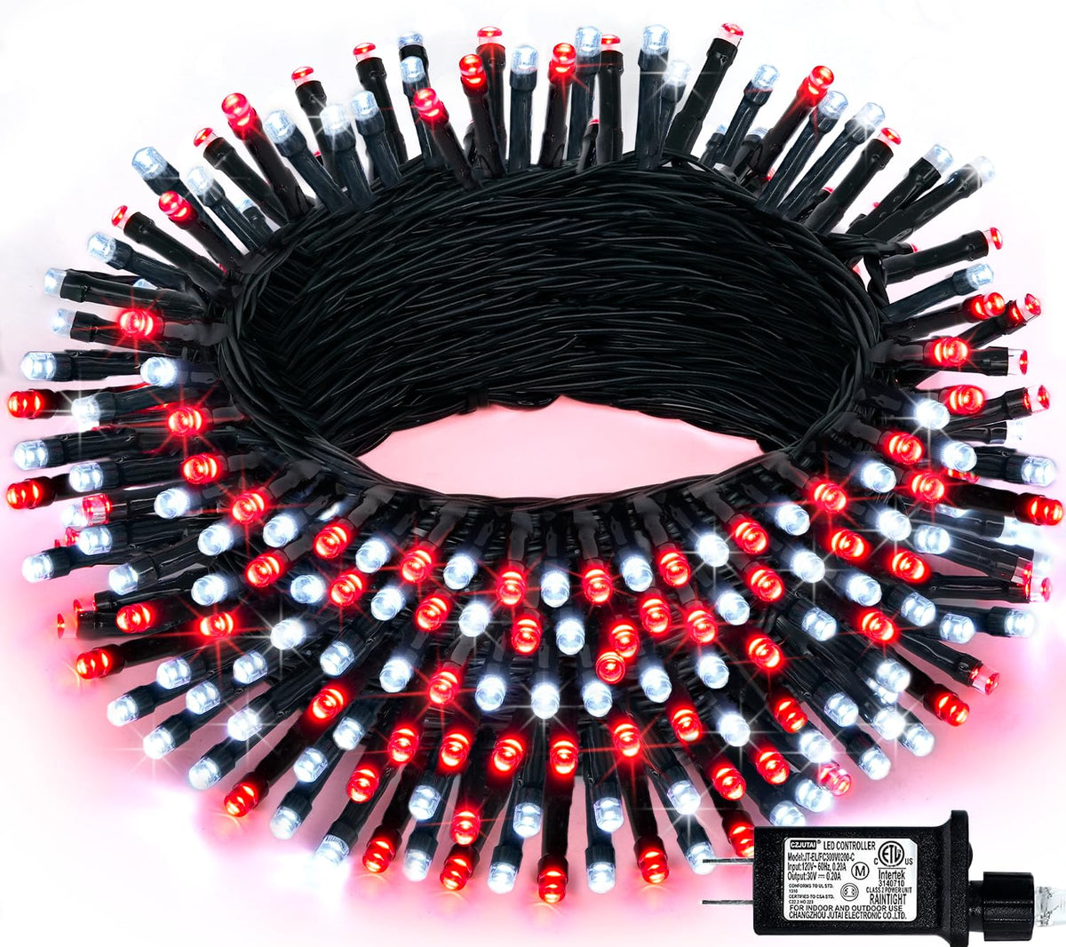 JMEXSUSS 66ft 200 LED Red and White Christmas Lights, Outdoor String Plug-in, Expandable for Tree Outside Party Home Decorations
