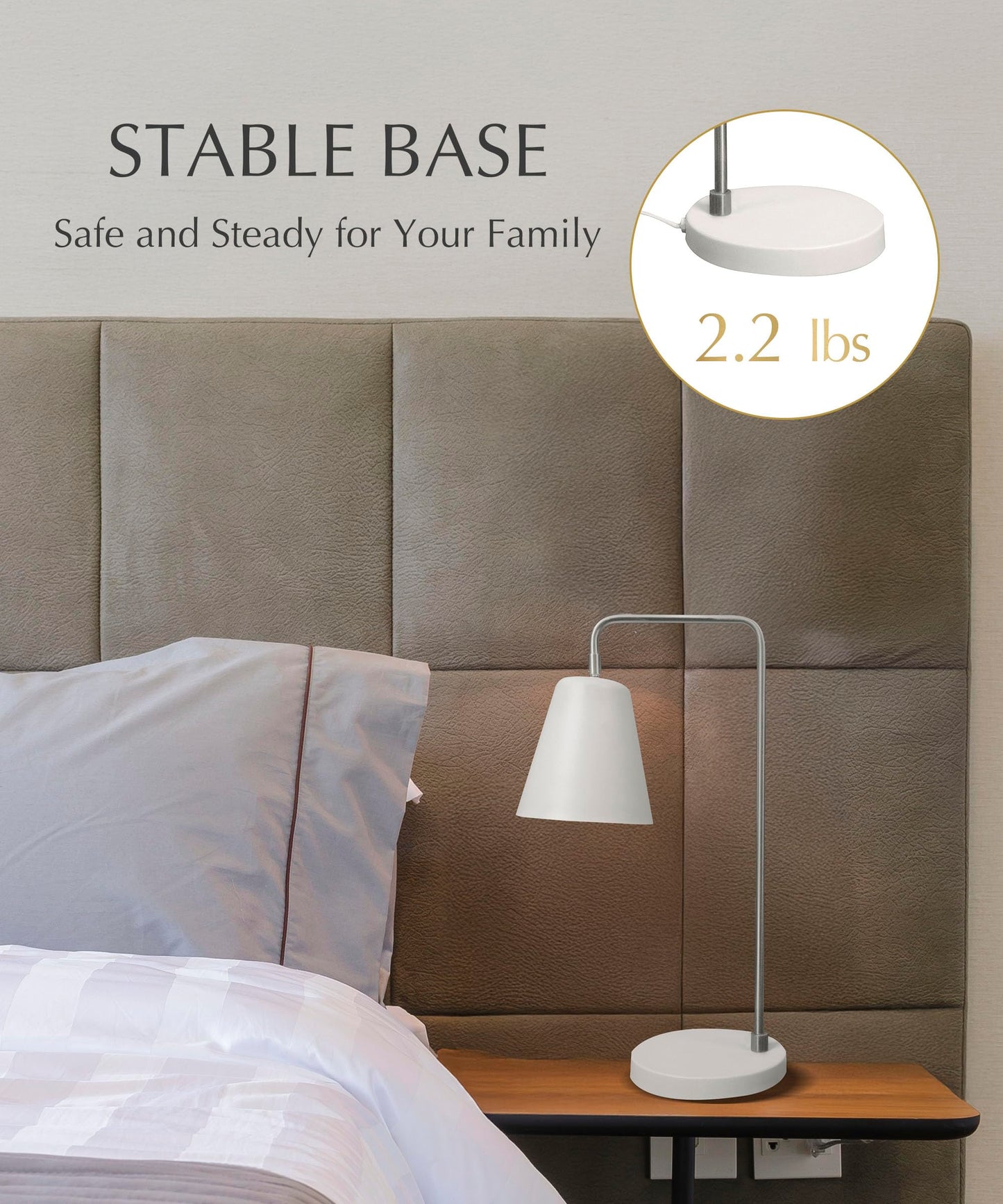 HarvestLand Steady Silver Reading Lamps for Bedside Table – Adjustable Industrial Table Lamp with Solid Base, Lamp for nightstand, Desk Lamp Home Office, Mid Century Modern Reading Lamp Style
