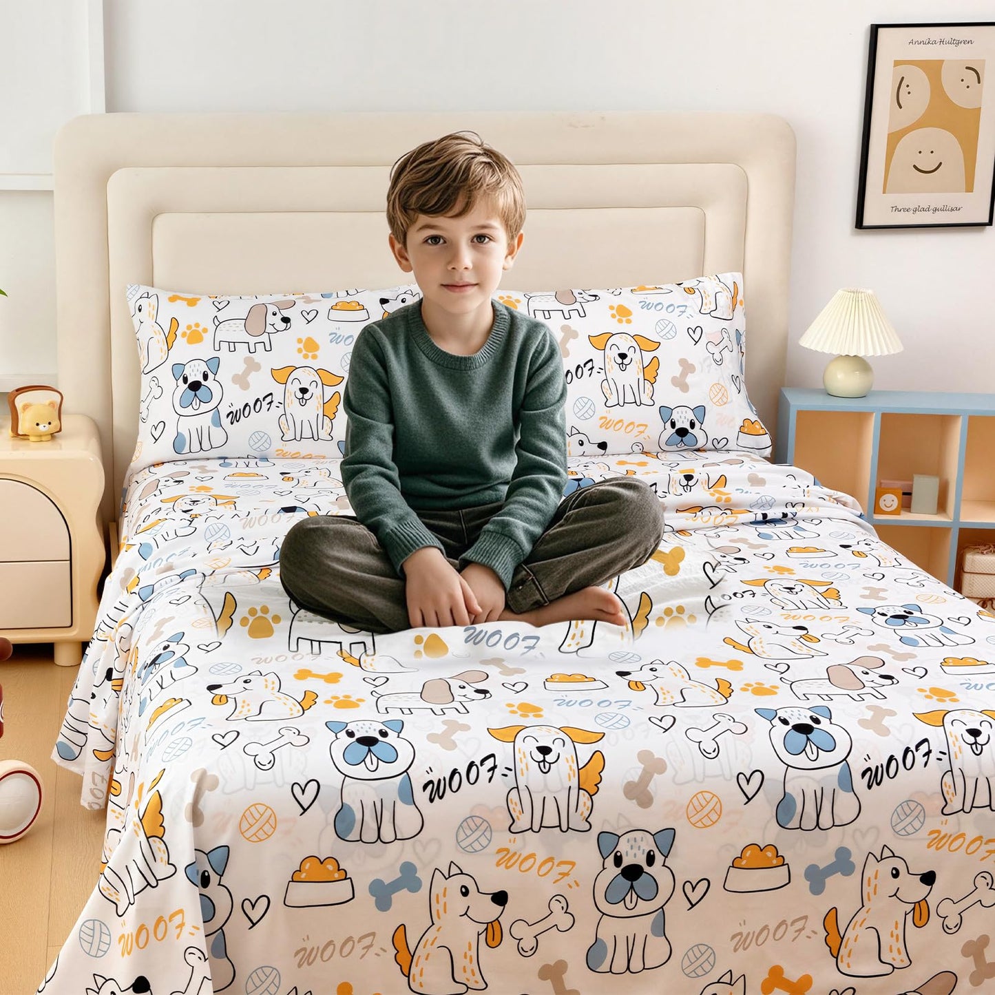 MICORAL Kids Twin Sheet Set Cute Dogs, 3 Pieces Sheets for Boys & Girls, Soft Printed Microfiber Bed Sheets, Deep Pocket Cozy Toddler Bedding Set