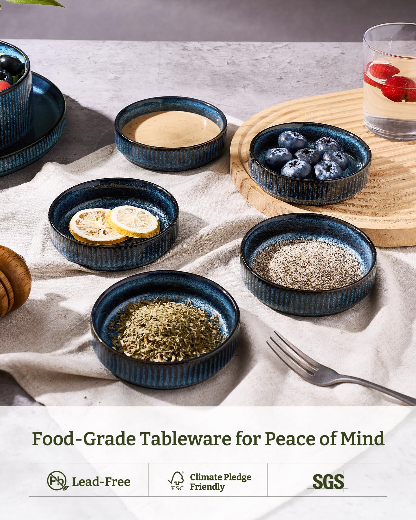 famiware Star Soy Sauce Dish Ceramic Dipping Bowls Set of 6, 4 oz Individual Dip Sauce Cups/Bowls/Dishes/Plates, Small Serving Bowl for Side Dishes, Ice Cream, Condiments, Sushi - Nebulas Blue