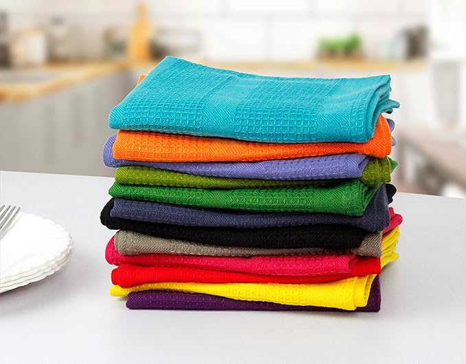 Cotton Craft 12 Pack Multicolor Kitchen Towels 16x28 Inches- Pure Cotton