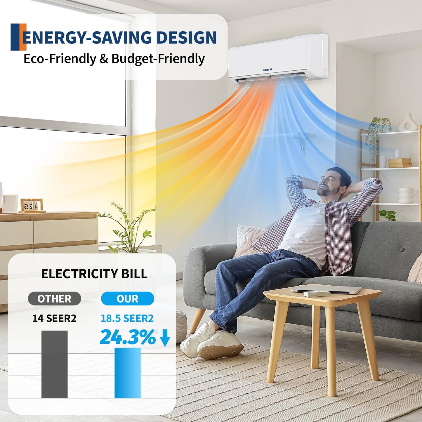 Garvee 12000 BTU Mini Split AC & Heat Pump, 208-230V 18.5 SEER2 Air Coditioner with Heating and Buit in WiFi, APP Control, Compatible with Alexa, Cools Heat Room Up to 750 Sq.ft