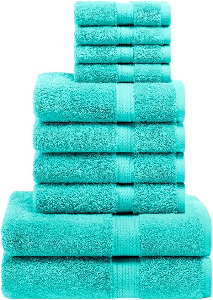 SUPERIOR Egyptian Cotton Pile 10 Piece Towel Set, Includes 2 Bath, 4 Hand