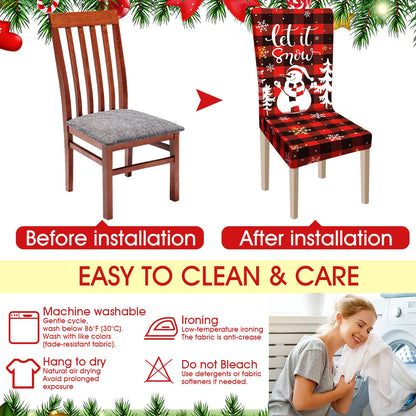 Ganeen 6 Pcs Christmas Chair Covers Merry Christmas Chair Back Cover Stretch Christmas Seat Cover Washable Xmas Dining Chair Protector Slipcover for Dining Room Kitchen Holiday Party (Cute Style)