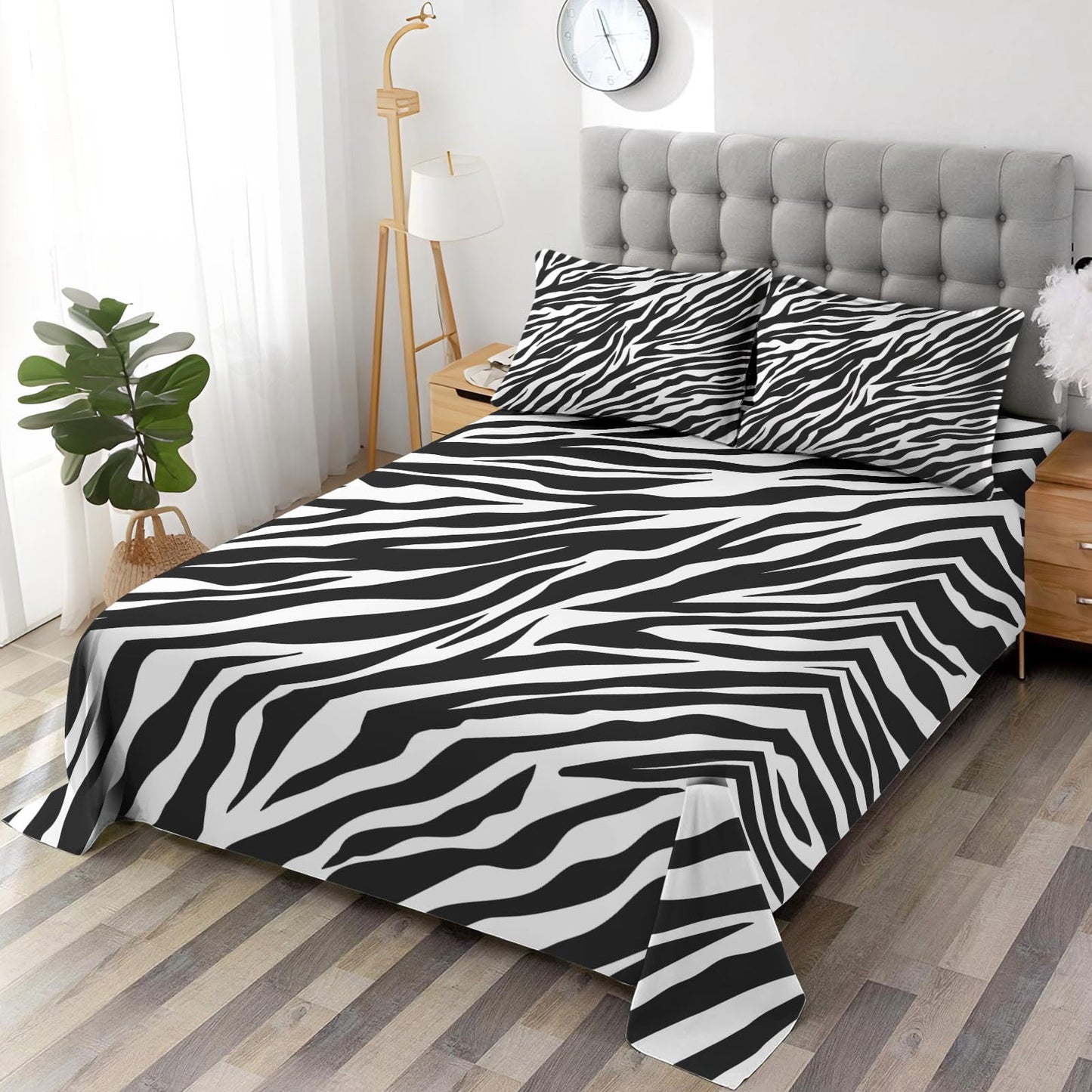 Pamnest Twin Size Bed Sheet Sets, Zebra Stripe Animal Soft Microfiber 3 Pcs Bedding Sets for Kids and Adults Bedroom Bed Decor, Black White Flat, Fitted Sheet and Pillowcases