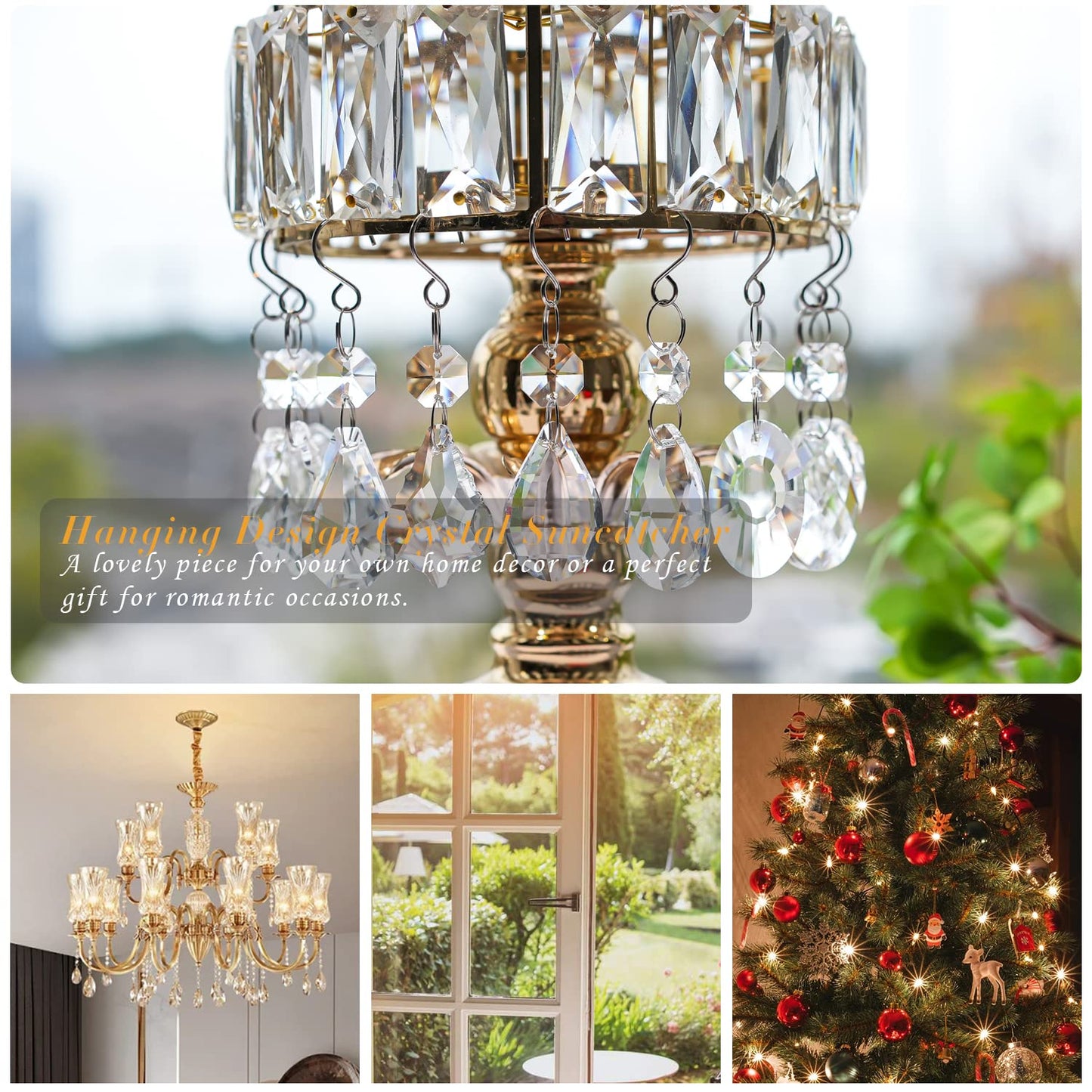 kanpura Crystal Chandelier Prisms,Crystal Sun Catcher Kit,Rainbow Hanging Crystals Suncatcher for Window, Christmas Tree,Home Decor(Clear,12pcs)