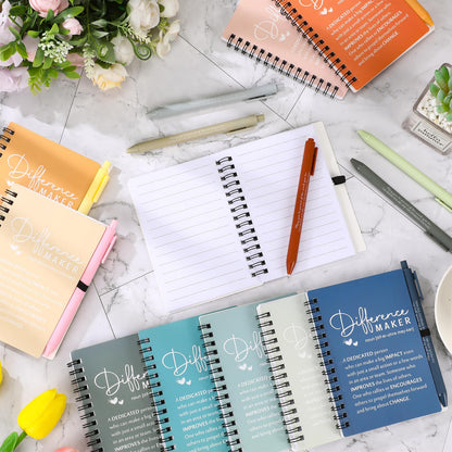 Resurhang 10 Sets Difference Maker Employee Appreciation Gifts Bulk Inspirational A6 Spiral Notebooks Journal with Ballpoint Pens for Teacher Nurse Volunteer Coworker Staff Team Gifts (Morandi Colors)