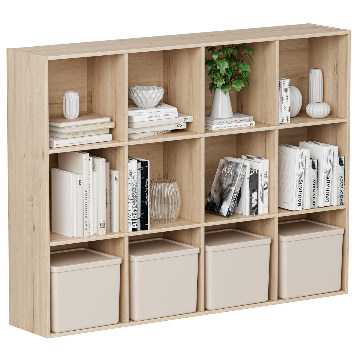 VDNEND Wooden Cube Storage Organizer with Closed Back Panel, 11in Cube Shelf Opening, Bookshelf, Display Shelf,Closet Cabinet for Home and Office (White Oak, 12-Cube 35.98L*9.45W*47.72H)