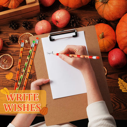 Crtiin 50 Pcs Fall Pencil Thanksgiving Assortment Wood Pencils Autumn Cylinder Funny Pencils Maple Leaf Turkey Pumpkin Decorative Pens for Kids School Supplies Autumn Party Gift, 10 Styles