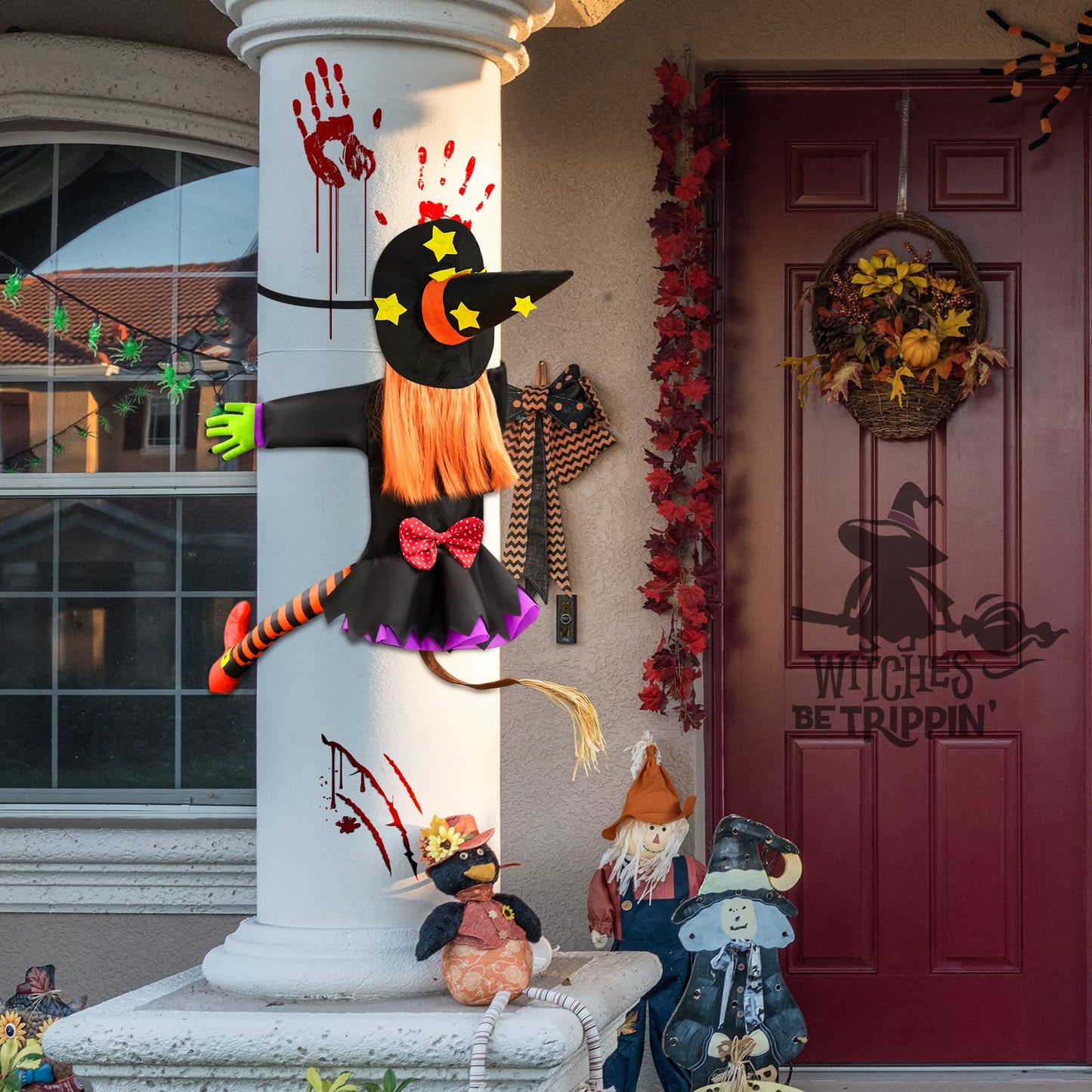 Halloween Decorations Outdoor Crashing Witch: 44'' Flying Crashed Witches Hanging into Tree - Halloween Decor for Yard Garden Porch