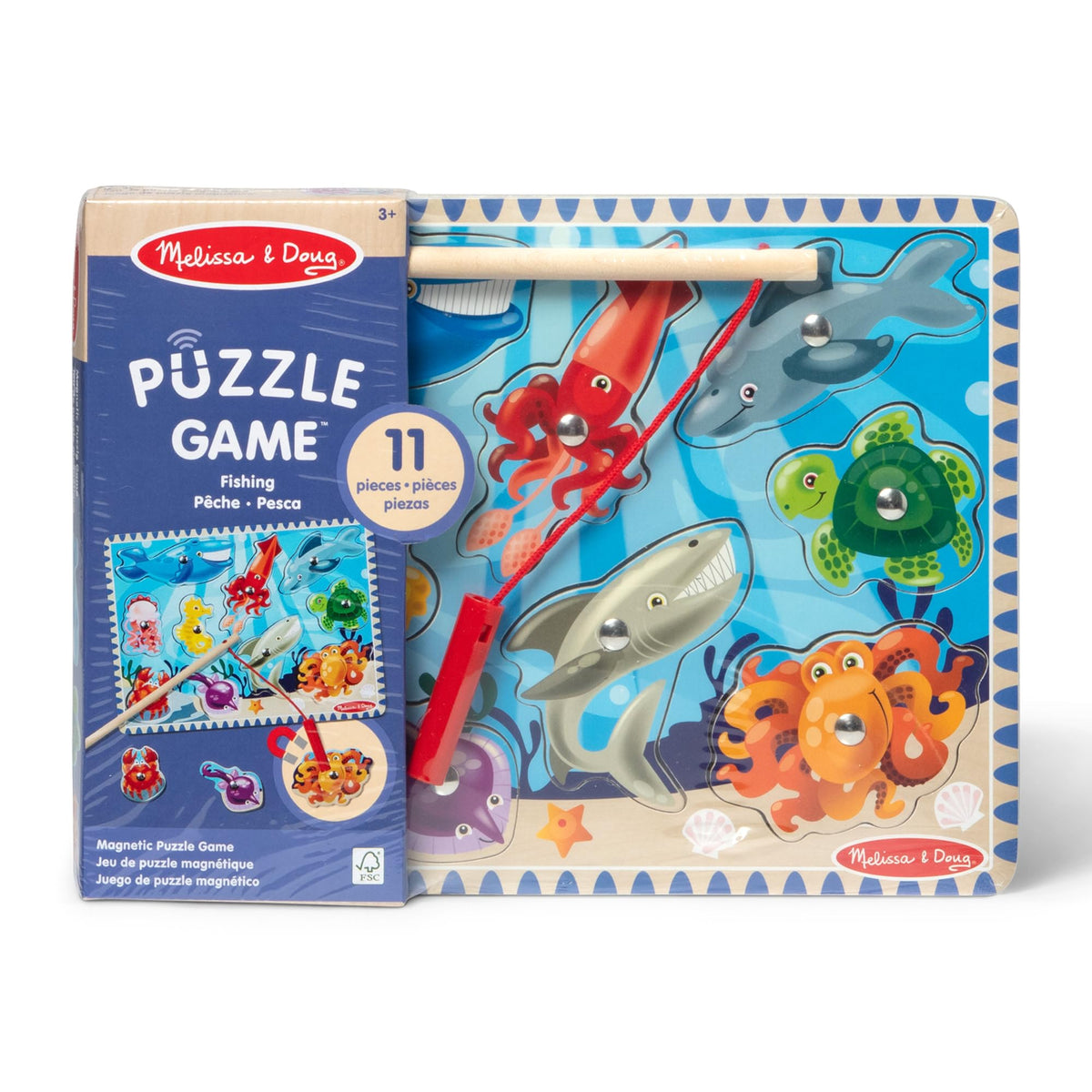 Melissa & Doug Magnetic Wooden Fishing Game and Puzzle with Wooden Ocean Animal Magnets