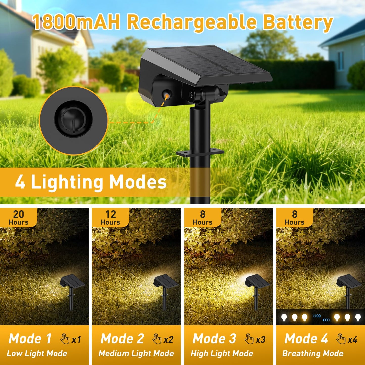NACINIC Solar Spot Lights Outdoor, 4 Pack Solar Landscape Lights with 100 LEDs Each, 4 Lighting Modes, IP65 Waterproof, 2-in-1 Adjustable Solar Spotlights for Yard Garden Pathway Driveway(Warm White)