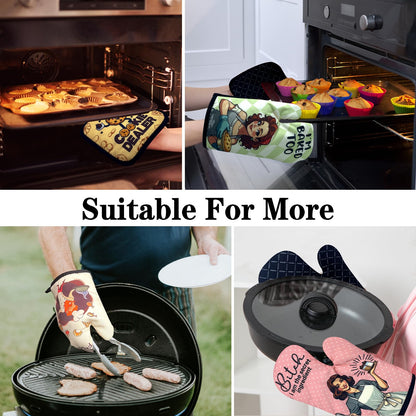NAHMAKNE Funny Cookie Oven Mitts and Pot Holders Set of 3, Cookie Dealer, Heat Resistant Non-Slip Kitchen Mitts Hot Pads, Chef Baking Gifts for Mom Wife, Birthday Gifts for Women Men Friend Bakers