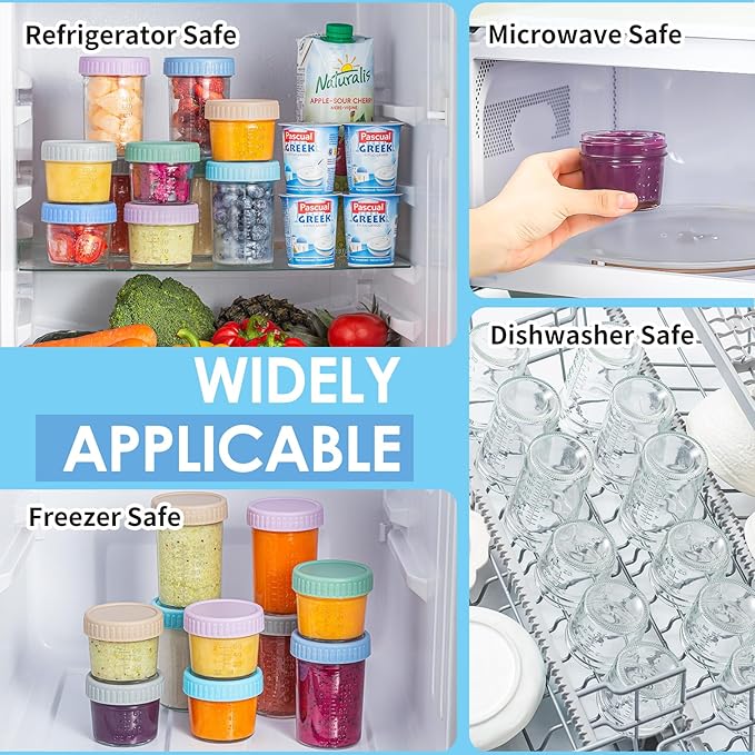 DRKIO 12 Pack Glass Baby Food Storage Containers