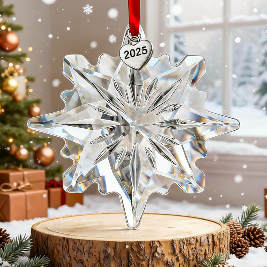 H&D HYALINE & DORA 2025 Crystal Snowflake Ornament Clear Faceted Crystal Snowflake Christmas Ornament Sun Catcher Hanging for Home Decor