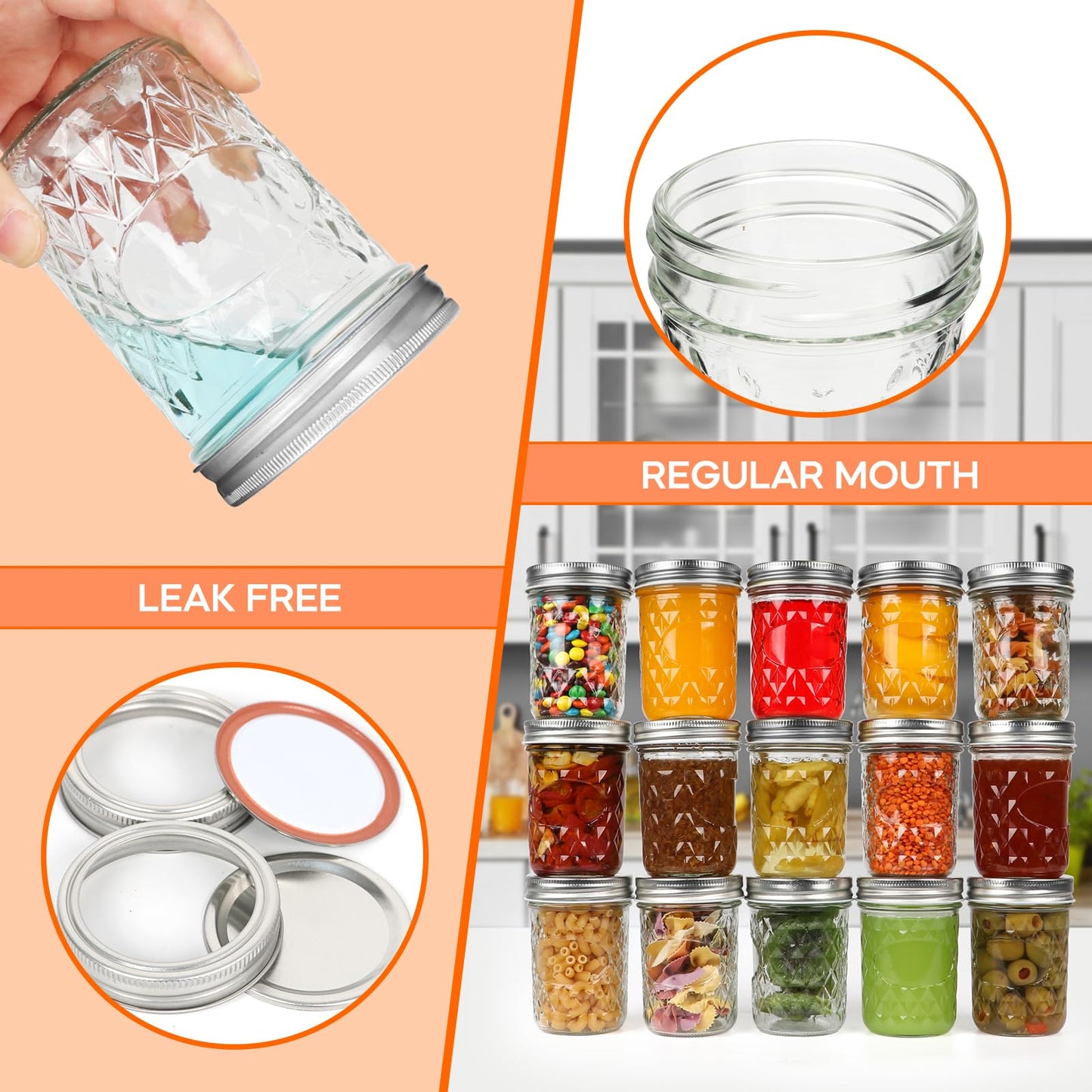 8 oz Mason Jars 24 Pack with Airtight Lids, Glass Canning Jars, Durable & Leakproof Small Jars for Jam, Honey, Pickling, DIY Crafts, Reusable Storage Containers, Great Value Set with Secure Packaging
