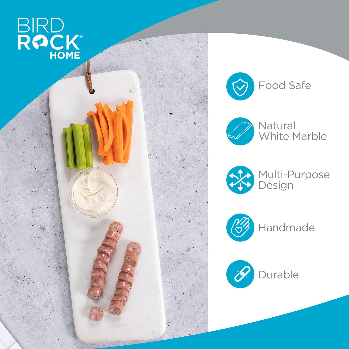 BIRDROCK HOME 23" Marble Serving Board - Charcuterie Board for Party Appetizers - Kitchen Platter for Food - Pizza Fruit Display - White