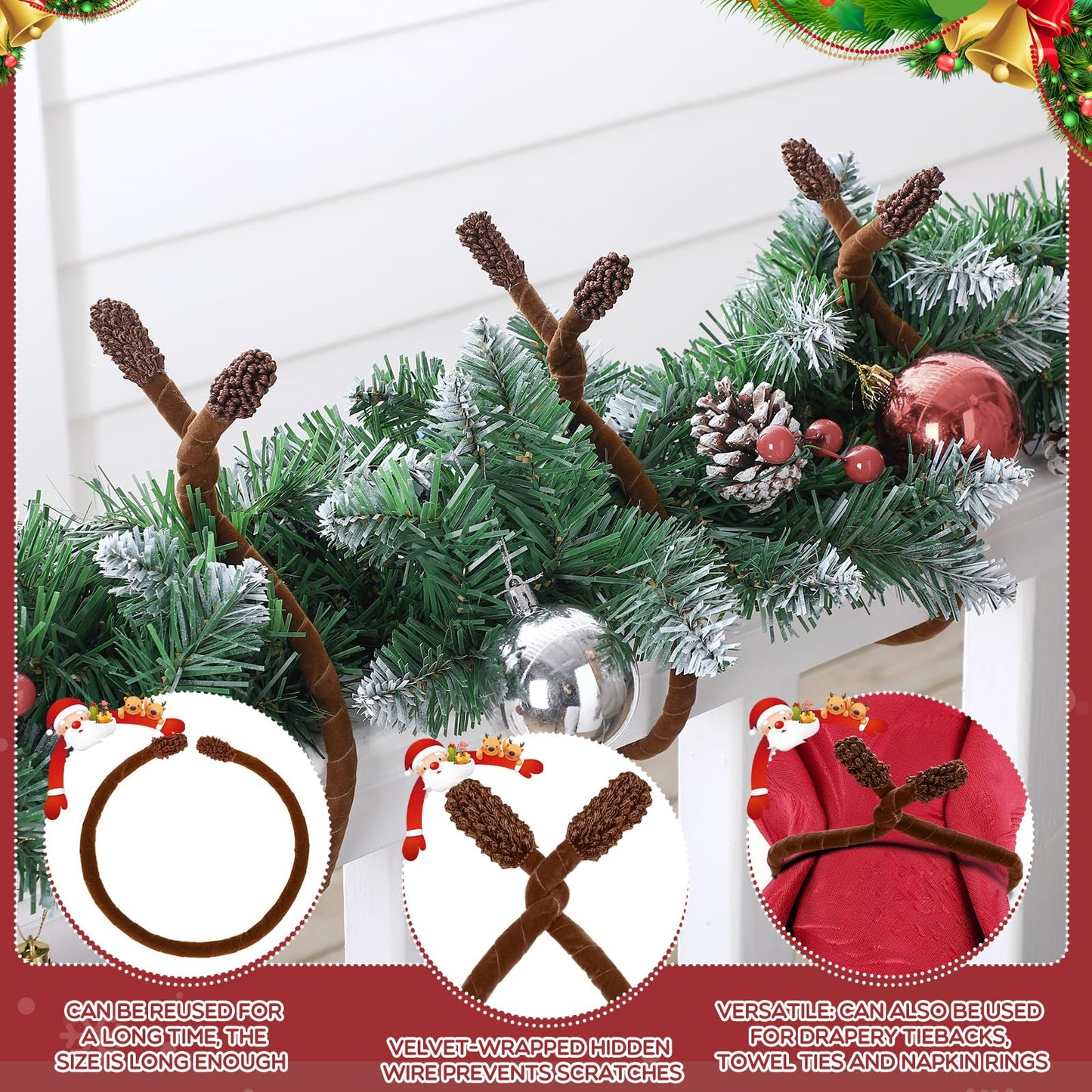Zhengmy 16 Pcs 25 Inches Christmas Velvet Garland Ties Christmas Decorative Twist Ties for Banister Stairway Railing Reusable Flexible Twist for Xmas Home Decor Holiday Craft Wrapping(Brown)