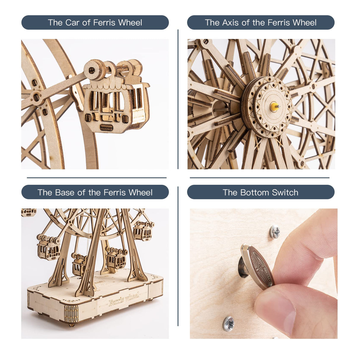 Rowood 3D Wooden Puzzle for Adults, DIY Miniature Dollhouse Kits, Homey Kitchen Bundle Ferris Wheel, Birthday