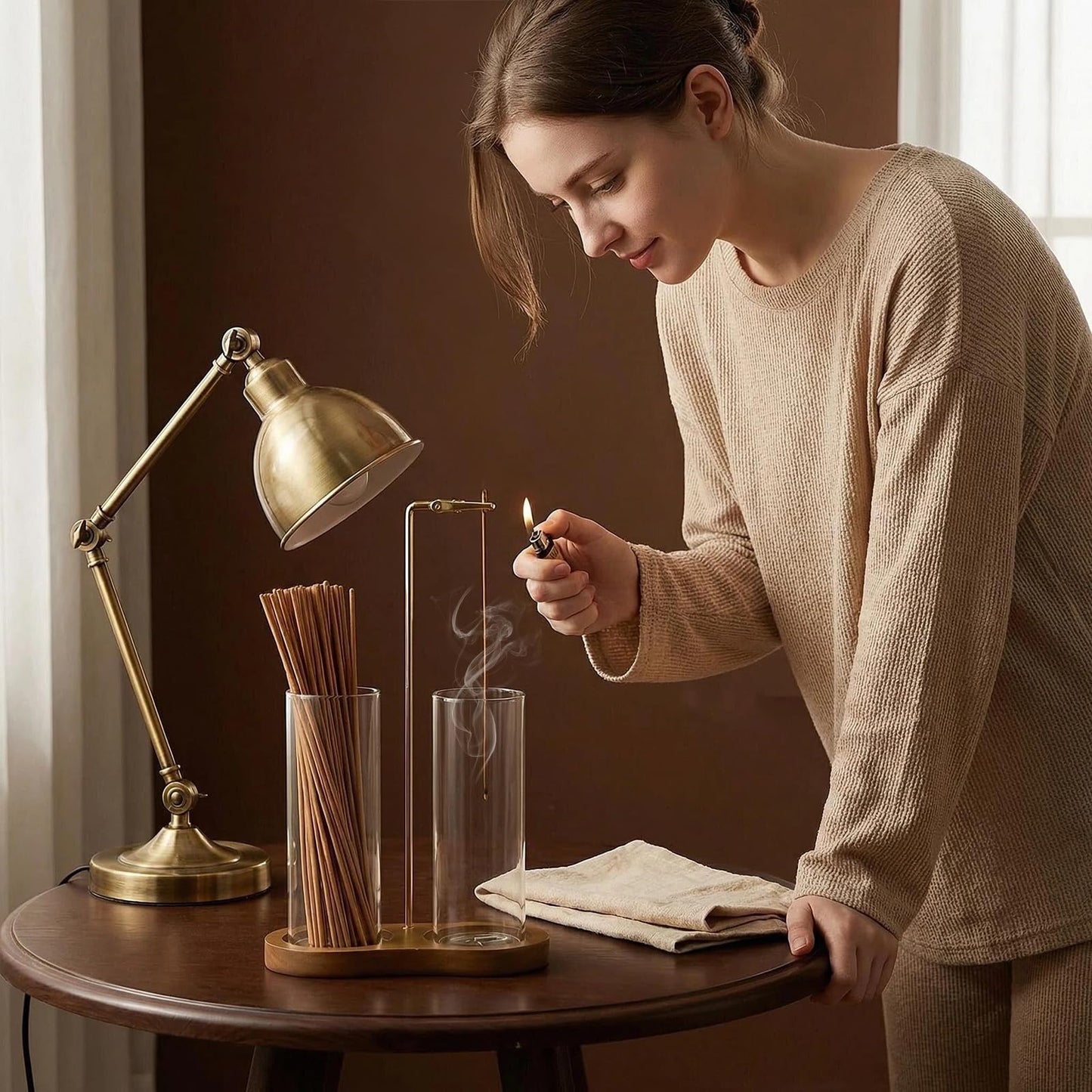 Crastilior Glass Incense Holder with ash Catcher Upside Down Incense Sticks Burner Holder 2 in 1 Incense Sticks Holder for Meditation Yoga Spa Room Decor(Brown)